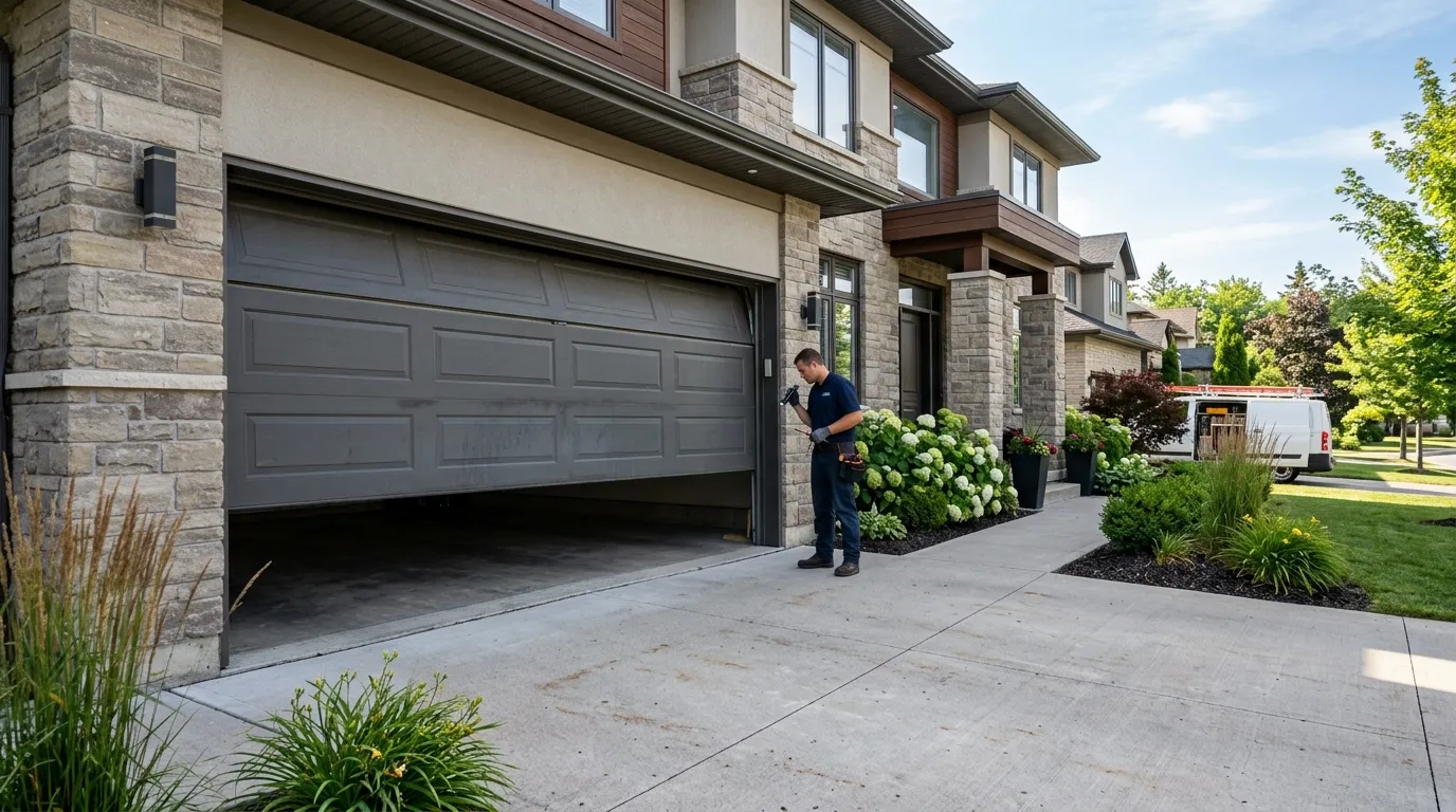 Garage door detail illustrating why a garage door goes off track